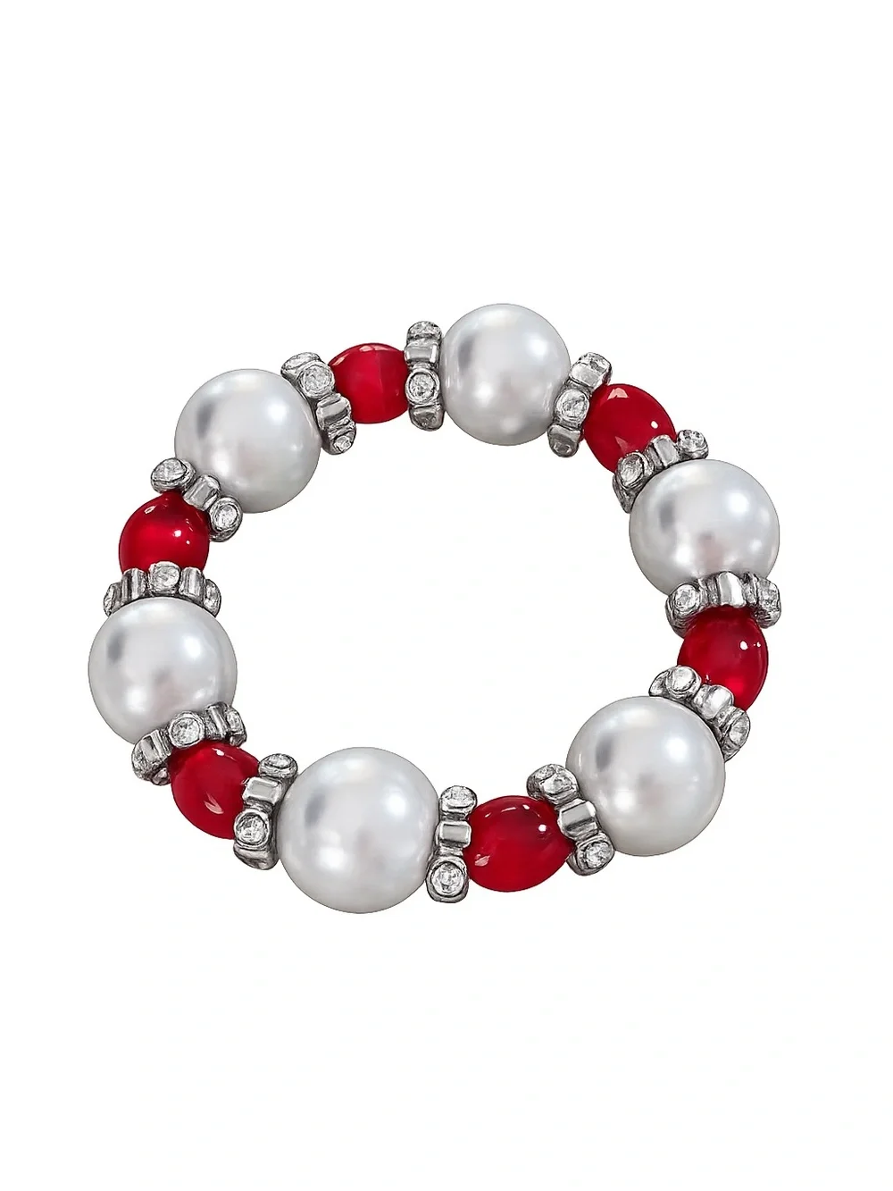 Red & Pearl Stretch Bracelet Glam Statement Jewelry
